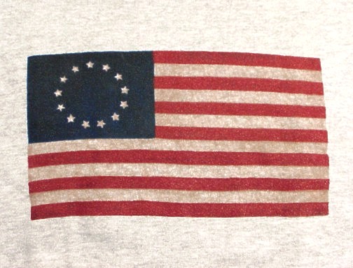 "Antiqued" Betsy Ross Flag T-shirts are 100% cotton and generously cut.